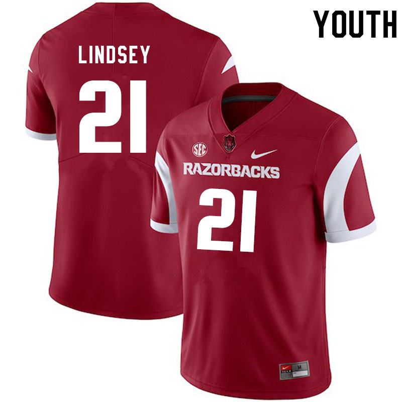 Youth #21 Jack Lindsey Arkansas Razorbacks College Football Jerseys Sale-Cardinal